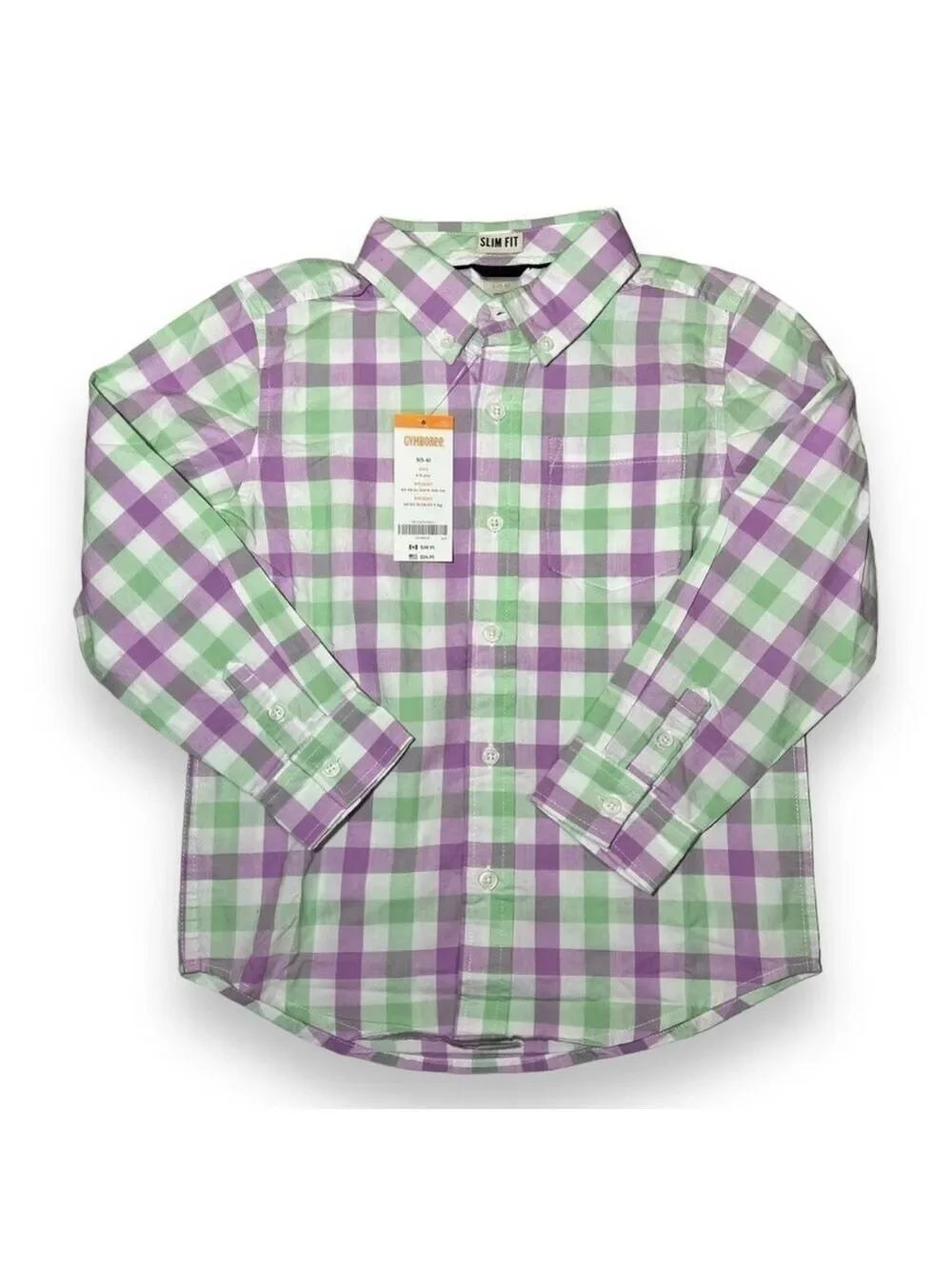 Gymboree Boy’s Long Sleeve Button Up Shirt Green/Purple Plaid Size Small 6/7